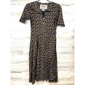 Effie's Heart Womens 6 Black Tan Record Player Button Up Short Sleeve Mini Dress